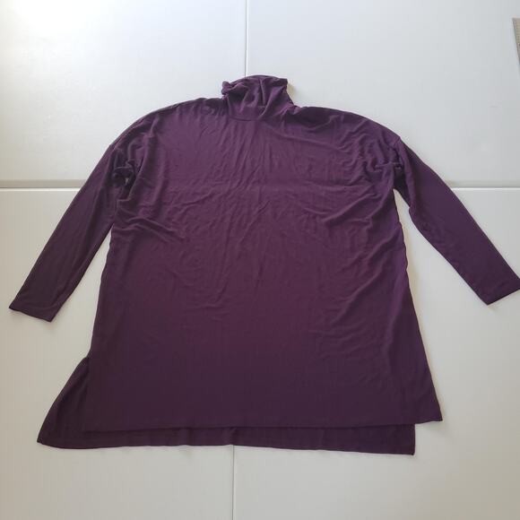 Eileen Fisher Shirt Womens Medium Purple Turtleneck Tunic Long Sleeve Made USA - Picture 1 of 7